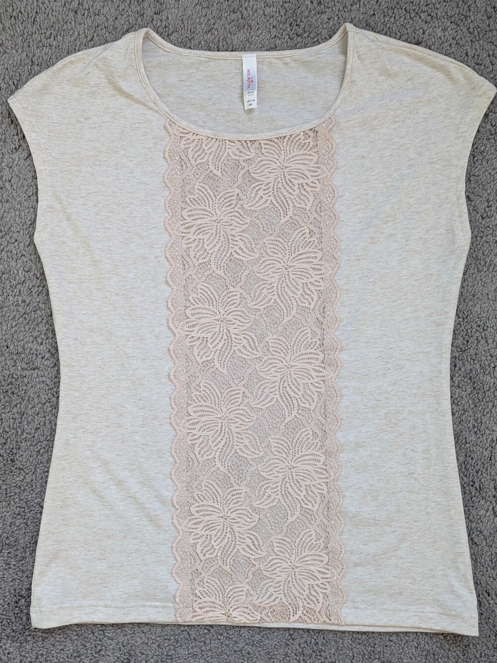 Women’s Lace-Front Cap Sleeve Top - Light Cream Pink